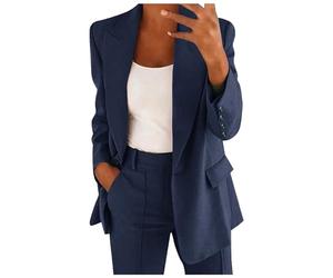Generico Tailleur Femme de Cérémonie Grandes Tailles Élégant Tailleur Pantalon pour Femme Léger et Travail Costume avec Revers Vestes de Costume Blazer Élégant avec Ensemble Pantalon/Jupe, bleu foncé