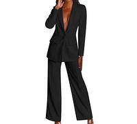Generico Tailleur Femme Élégant Cérémonie Formelle Blazer & Pantalons Business Fêtes Complet Blazer Manches Longues Bureau Grandes Tailles Vestes de Costume Unie Travail Tailleur 2025, Noir , L