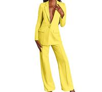 Generico Tailleur Femme Élégant Cérémonie Formelle Blazer & Pantalons Business Fêtes Complet Blazer Manches Longues Bureau Grandes Tailles Vestes de Costume Unie Travail Tailleur 2025, jaune, XL