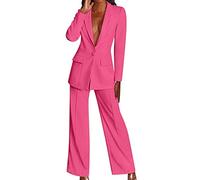 Generico Tailleur Femme Élégant Cérémonie Formelle Blazer & Pantalons Business Fêtes Complet Blazer Manches Longues Bureau Grandes Tailles Vestes de Costume Unie Travail Tailleur 2025, Rose chaude., M