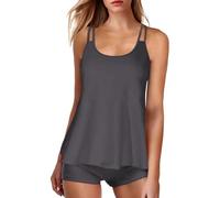 Generico Tankini Femme de mer Maillot de bain élégant imprimé floral deux pièces Set Slim Fit Débardeur et short Swimsuit Curvy Taille haute été Beachwear pour plage piscine, gris foncé, L