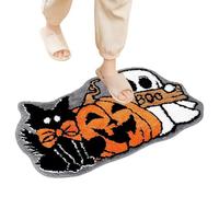 Genérico Tapis de bain en peluche pour Halloween - Cute Non-Slip Indoor Rug with Ghost, Pumpkin and Cat Design, Soft Shower Carpet for Bathroom, Home Entryway, Toilettes, Floor & Spooky Holiday