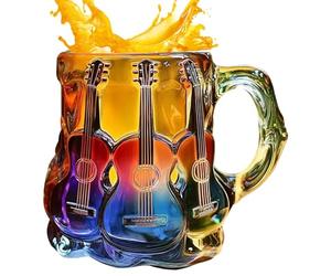 Genérico Tasse d'art guitare - Verre en résine peinte à la main, motif guitare, cadeau amant musique | Pour enseignants, musiciens, collectionneurs, usage quotidien, maison, anniversaire et fêtes