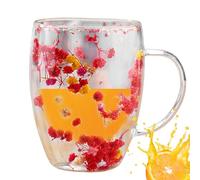 Genérico Tasse en verre à double paroi avec fleurs séchées - Gobelet isotherme avec poignée pour boissons chaudes et froides, design floral créatif, cadeau pour amis et famille