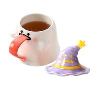 Generico Tasse Halloween | Tasse pour petit-déjeuner et lait - lait fantôme 450 ml avec couvercle en céramique pour salon, studio, soirée cinéma, café chaud