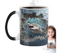 Genérico Tasse qui change de couleur, tasses à café qui changent avec la | Tasses de requin | Tasse à café imprimée poissons de mer, tasse en céramique magique et mignonne, tasse de thé au lait nouved