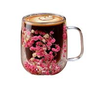 Generico Tasses à café avec fleurs séchées - tasses à café en double paroi, transparentes avec poignée, verres isolés pour whisky, lait, bière, cour d'hiver, balcon, jardin Esther