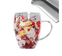 Generico Tasses à café - Tasses isolées résistantes à la chaleur à double paroi, verres transparents floraux | de lait à thé au borosilicate fait à la main, design anti-brûlure pour boissons cal