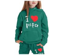 Générico Traje de Sudadera Con Capucha y Pantalones de Manga Larga Con Estampado Informal a la Moda Para niños (Dark Green, 3-4 Years)