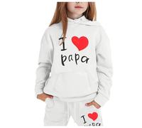 Générico Traje de Sudadera Con Capucha y Pantalones de Manga Larga Con Estampado Informal a la Moda Para niños (White, 6-7 Years)