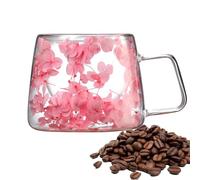 Generico Trasparente Con Fiori - Tasse à café isotherme à double paroi de 200 ml 168 g, pour lait de printemps créatif avec fleurs séchées, design avec seau avec poignée élégante | Boro