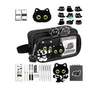 Generico Trousse pour filles, ensemble de rangement détachable pour chats noirs | Grande trousse de papeterie - pour fournitures scolaires Filles Garçons Étudiants Maison de nniversaire