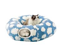 Generico Velvet Donut Cat Tunnel Bed with Washable Mat for Indoor Cats | 34 x 10 pouces Round Hideaway Cave | Soft Steel Wire Tube for Kittens Puppies Rabbits | Burrow Style Pet Play Tunnel