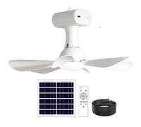 Generico Ventilateur de plafond solaire avec télécommande, ventilateur de plafond portable avec batterie de 6000 mAh, panneau de 6 W pour intérieur et extérieur dans dortoir, patio, camping, blanc
