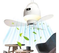 Genérico Ventilateur d'extérieur avec lumière - Refroidisseur réglable rechargeable de 1200 mAh - Ventilateur de plafond pour tente, chambre, cuisine, tonnelle, terrasse, plage, camping