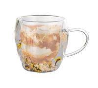 Generico Verre à lait transparent - double paroi, Tazża transparent avec poignée, élégant présentoir avec fleurs séchées | Verres modernes pour la maison, bar, restaurant, hôtel, bureau, café,