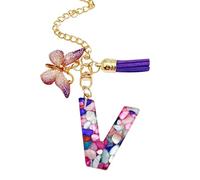 Genérico Verre à verre, lettre pour la tasse, lettre de la bouteille d'eau avec papillon, pendentif de sac à dos moderne et tendance, porte-clés initial pour le travail scolaire des filles en plein