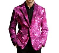 Generico Veste Homme Slim Fit Blazer Châle Revers Paillettes Veste de Danse Un Bouton Décontracté Manteau Mariage Bal Smoking Blazer en Velours Côte Fête d'Halloween et de Pâques, rose, XL