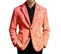 Generico Veste Homme Slim Fit Blazer Châle Revers Paillettes Veste de Danse Un Bouton Décontracté Manteau Mariage Bal Smoking Blazer en Velours Côte Fête d'Halloween et de Pâques, orange., XXL