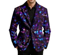 Generico Veste Homme Slim Fit Blazer Châle Revers Paillettes Veste de Danse Un Bouton Décontracté Manteau Mariage Bal Smoking Blazer en Velours Côte Fête d'Halloween et de Pâques, aubergine, M