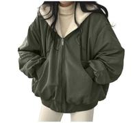 Genérico Veste Sherpa pour femmes et adolescents Réversible Y2k avec fermeture éclair et capuche Veste en polaire Manteau d'hiver Grunge Vêtements coréens d'extérieur, Vedre militaire, M