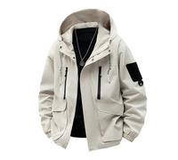 Generico Veste Softshell pour homme de travail manteau imperméable pour extérieur avec capuche Callide et basique vêtements de transition larges veste de randonnée respirante et fonctionnelle, Blanc