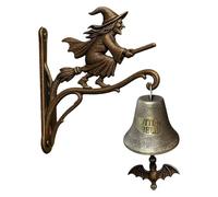 Generico Vintage Halloween Witch | Métal, 12 x 18 cm | Cast Iron Wall Mounted Broom Witch Bell | Outdoor Spooky Door Decor for Porch Garden, Gothic Ornament