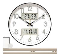 Genérico Wall Clock Silent Non-Ticking - Lighted Round | Temperature Humidity Large Digital Display Home Decor For Living Room Kitchen Office, Battery Operated Modern Quartz Luminous Timepiece