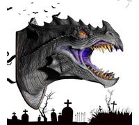Generico Wall Fantasy Dragon - 3D Head Sculpture, Light Eyes Display, SmokeSpray Motion Ornement, Halloween Room Table Decor Office Setup | Spooky Home Night Ambience Scene Art