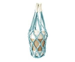 Genérico Water Bottle Pouch Mesh Handwoven Reusable Carrier Bag with Handle Lightweight Holder Sleeve Portable Drink Carry for Travel Use Eco Friendly Handheld Storage Organizer Bottles Cans F, bleu