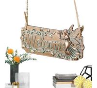 Generico Welcome Sign - Résine 15,2 x 8,3 x 1,2 cm | Rustic Fairy Hanging Wall Decor | Vintage Front Door Decoration for Home Outdoor Garden Yard Patio Entryway Party Use