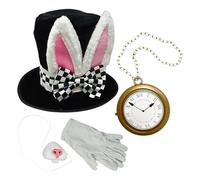 Generico White Rabbit Costume Accessory Set - Bunny Ear Top Hat Nose Clock Gloves, 4 pièces Cosplay Kit, Role Playing Halloween Easter Costume Supplies, Celebration Outfit for Adults Teens Fun Dress