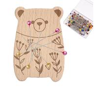 Generico Wooden Needle Minder Set | Beech Wood & Magnet, 3.2in-3.4in Height | Dessin animé Animal Magnetic Pin Cushion with 100 Sewing Needles | Sewing, Quilting Accessory