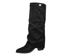 Genérico Zapotos Chaussons à talon haut en daim doux marron plissé Style cowboy Bottes hautes jusqu'au genou pour femme Bottines tendance avec design bout pointu botte femme avec talon large stable
