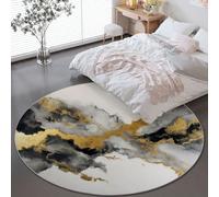 Générique Ø 150 cm Tapis Rond de Broderie Chinoise Délicate Marbre, Gris Or Moquette Doux Antidérapant Tapis Rond Poils Ras Lavable en Machine pour Chambre à Coucher Salon Enfants Rampant Moquette
