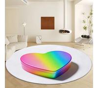 Générique Ø 60 cm Tapis Rond de Boîte Plastique Forme Cœur Arc Ciel, Moquette Blanc Doux Fluffy Antidérapant - Moquette Poils Ras Lavable en Machine pour Chambre à Coucher Salon Enfants Rampant Tapis
