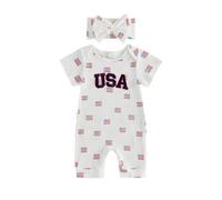 Générique 0-18 Mois, 4 de Juillet bébé garçon Fille Tenues Drapeau américain Combinaison Manches Courtes cordonnier quatrième de Juillet Tenue Tricoter vêtements (White, Newborn)