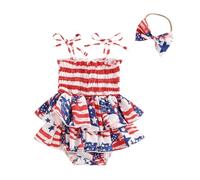 Générique 0-18 Mois, 4 Juillet Tenues Bébé Fille USA Robe Romper Spaghetti Strap 4 Juillet Jour de l'Indépendance Body Memorial Day Vêtements avec Bandeau (Red, 0-3 Months)