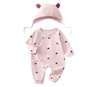 Générique 0-18 Mois, Bébé Fille Coton Trombie Manches Longues Mignon Dot Imprimé Body Volant Bébé Côté Plaquette Printemps Automne Combinaison avec Chapeau (1-4 Months)