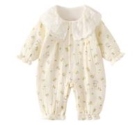 Générique 0-18 Mois, bébé Fille Manches Longues Combinaison col Dentelle Coton Doux bébé avec Boutons Fille vêtements Nourrisson Printemps Automne Hiver Tenues Body (Yellow, 9-11 Months)
