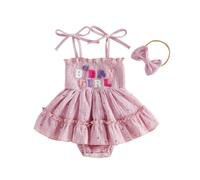 Générique 0-18 Mois, Bébé Filles 1er Anniversaire Tenue Spaghetti Bretelles Romper Robe avec Bandeau sans Manches Princesse Gâteau Smocked Vêtements Combinaison (Purple, 6-12 Months)