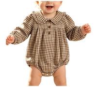 Générique 0-18 Mois, Bébé Plaid Grenouillères Garçons Filles Bouton Down Body Manches Longues Col Hauts Automne Hiver Festival Vêtements (Khaki, 6-9 Months)