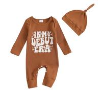 Générique 0-18 Mois, ma première Tenue de bébé Fille d'halloween Citrouille Combinaison tricotée Manches Longues Combinaison et Casquette Mignon Nourrisson vêtements d'automne (Coffee, 6-12 Months)