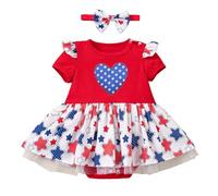 Générique 0-18 Mois, Mon 4th 4th de Juillet bébé Fille Tenues Tout-Petit Robe Robe Drapeau américain Rouge Blanc Bleu Tenue Combinaison (Blue, 12-18 Months)