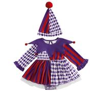 Générique 0-18 Mois, Nourrisson Bébé Fille Halloween Clown Manches Longues Romper Robe avec Chapeau Enfant Tout-Petit Astuce Tenue Automne Hiver Vêtements (Purple, 9-12 Months)