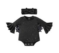 Générique 0-18 Mois, Nourrisson bébé Filles Halloween Chauve-Souris évasé Manches Longues cordonnette et Bandeau 2pcs Ensemble de Tenue Mignon Automne Hiver vêtements (9-12 Months)