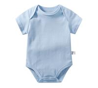 Générique 0-2 Ans, Bébé Garçon Fille Bulle Combinaison Couleur Unie Body Manches Courtes Coton T-Shirt Casual Body Vêtements D'été (Light Blue, 18-24 Months)
