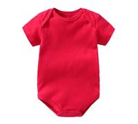 Générique 0-2 Ans, Bébé Garçon Fille Bulle Combinaison Couleur Unie Body Manches Courtes Coton T-Shirt Casual Body Vêtements D'été (Red, 12-18 Months)