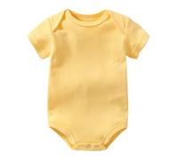 Générique 0-2 Ans, Bébé Garçon Fille Bulle Combinaison Couleur Unie Body Manches Courtes Coton T-Shirt Casual Body Vêtements D'été (Yellow, 18-24 Months)