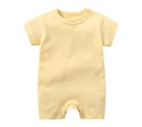 Générique 0-2 Ans, Nourrisson Bébé Fille été Tenue Couleur Unie Cordonnier Court Manches Courtes Combinaison Tout-Petit Maison Vêtements Casual Body (Yellow, 9-12 Months)